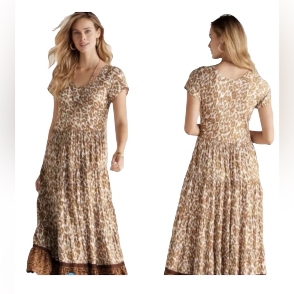Soft Surroundings Kara Maxi Dress M Brown Beige Animal Print Casual